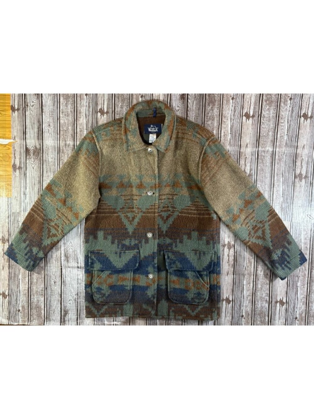 Woolrich wool blend Aztec Southwest Blanket Overcoat Jacket size M USA Vintage